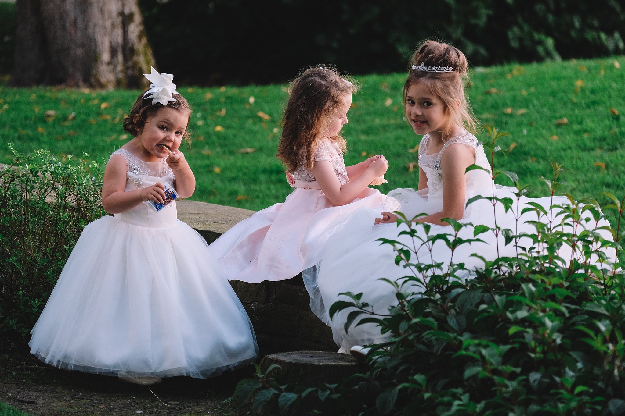Bridesmaids sharing chocolate